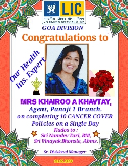 Poster made by lic margao branch on completing 10 cancer policies