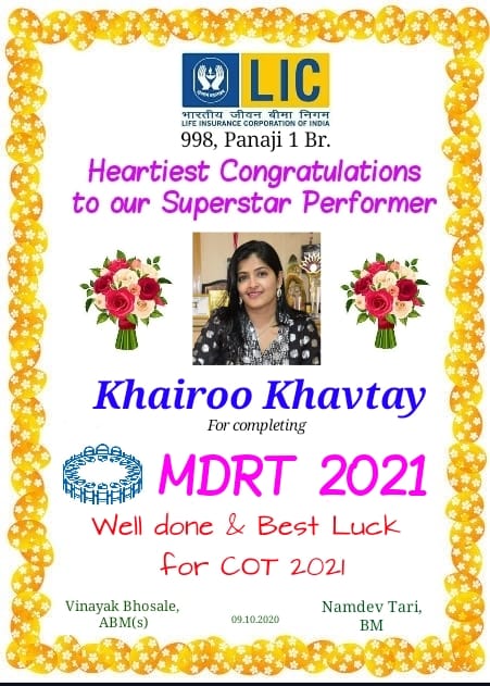 poster made by LIC panaji branch for completing MDRT 2021