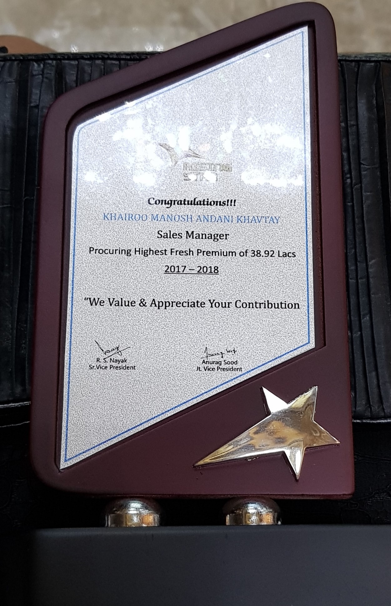 Star health awards for the number 1 performer for procuring Highest premium 2017-18