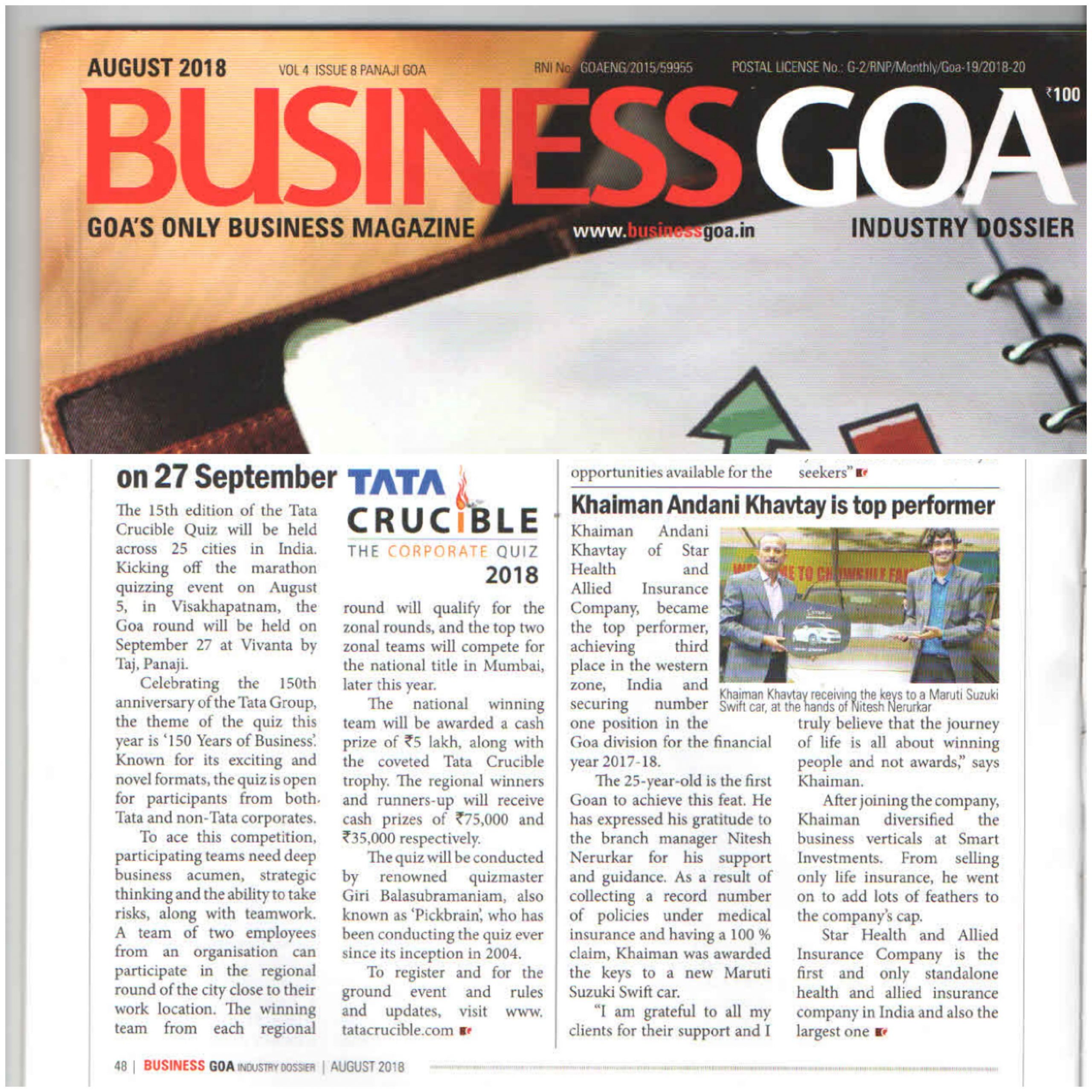 Business Goa covered the car award news in 2018