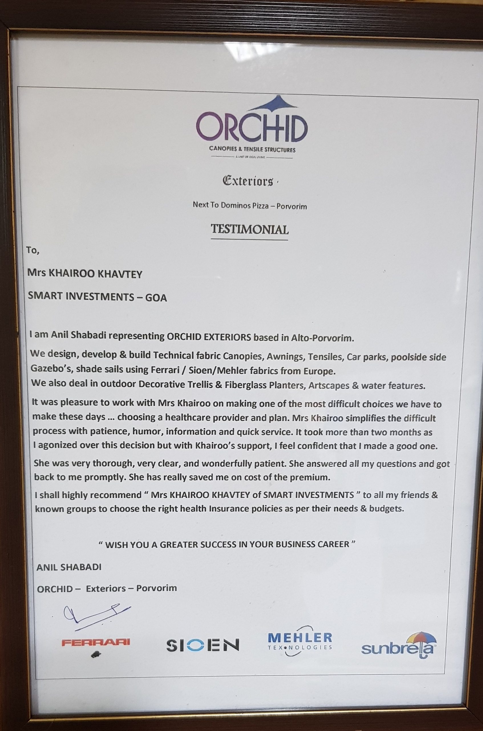 Testimonial from Anil Shabadi for his financial planning september 2015