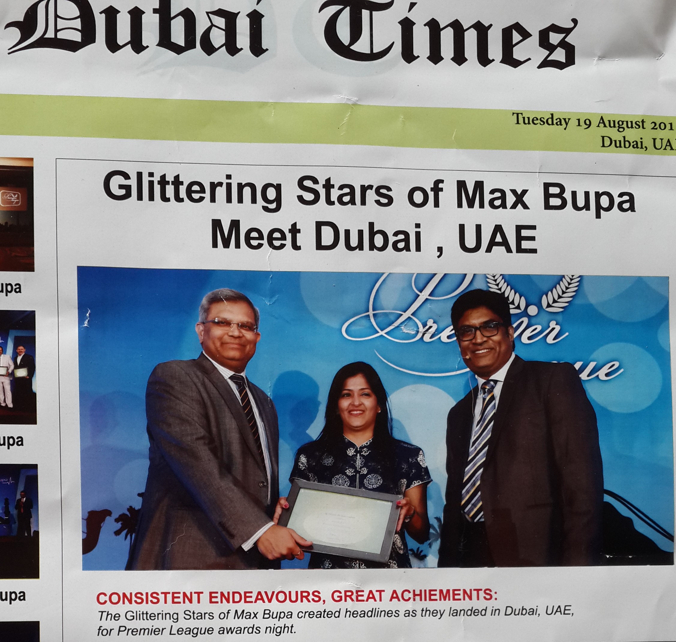 Felicitated at Dubai UAE for Niva Bupa 2014